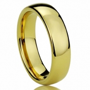 6MM Titanium Comfort Fit Wedding Band Ring Yellow Tone High Polished Classy Domed Ring (6 to 14) - Size: 7.5