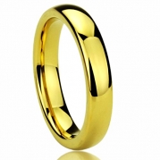 4MM Titanium Comfort Fit Wedding Band Ring Yellow Tone High Polished Classy Domed Ring (5 to 11) - Size: 6.5
