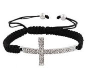 2 Pieces of Black with Silvertone Sideways Cross Adjustable Bracelet