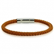 Oxford Ivy Braided Brown Leather Mens Bracelet 6 mm 8 1/2 inches with Locking Stainless Steel Clasp