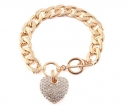 Goldtone with Clear Iced Out Heart 8.5 Inch Cuban Link 12mm Toggle Bracelet