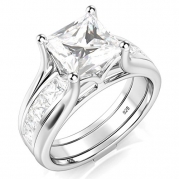 Sz 6 Sterling Silver 2Pcs 925 CZ Cubic Zirconia Engagement Wedding Band Ring Insert Set
