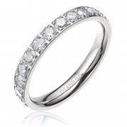 3mm Women Silvery Titanium Stone Inlay Eternity Ring Anniversary Wedding Engagement Band Size 4 - 12 (5.5)