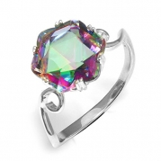 Jewelrypalace Women's 3.2ct Chessboard Cut Natural Mystic Rainbow Topaz 925 Sterling Silver Ring Size 9