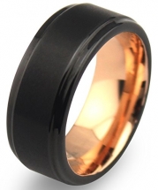 8mm Black Plated Tungsten Carbide Ring with Plated Rose Gold Interior Brushed Center and Polished Step Edges (6)