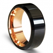 Polished Beveled Tungsten Carbide Rings Rose Gold Plated Interior 8mm (7.5)