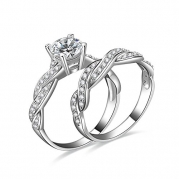1.5ct Infinity Wedding Band Anniversary Engagement Ring Bridal Set 925 Sterling Silver Cubic Zirconia Size 5