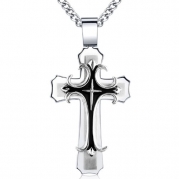 Crucible Stainless Steel Bold Large Layered Statement Cross Pendant Necklace - 24