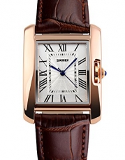 Voeons Womens Watches Rose Gold Case Roman Numeral Luxury Wristwatch Brown Leather Strap Watch
