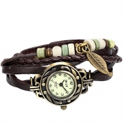 JewelryWe Women Quartz Fashion Weave Wrap around Leather Bracelet Wrist Watch