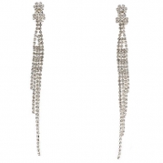 Topwholesalejewel Wedding Jewelry Silver Crystal Rhinestone 4 Strands Long Drop Clip On Earring