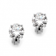 Mariell Silver Platinum-Plated 2 Carat CZ Clip-On Earrings - 8mm Round-Cut Solitaire Cubic Zirconia Studs