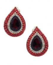 Women's Evening Pointy Teardrop Stone Fashion Clip On Earrings - Red, Gold-Tone