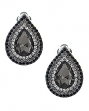 Women's Evening Pointy Teardrop Stone Fashion Clip On Earrings - Black