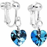 Body Candy Handcrafted Bermuda Blue Heart Clip Earrings Created with Swarovski Crystals