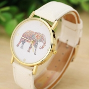 Tenworld Women Lady Girl Gift Analog Quartz Faux Leather Wrist Watch (Elephant)