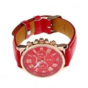 Tenworld Women Lady Girl Gift Analog Quartz Faux Leather Wrist Watch (Red)