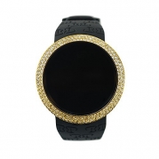 Techno Pave Iced Out Bling Lab Diamond Gold Black Digital Touch Screen Sports Smart Watch Silicone Band