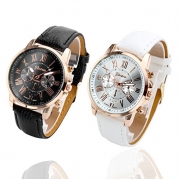 Top Plaza Fashion Women's Analog Watch, PU Leather Band Rose Gold Tone, Black+White, Pack of Two
