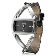 Soleasy Women's Quartz Watch Fashionable Cross Style Diamante PU Band Analog Wrist Watch WTH0822