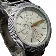 Luxury New Curren Army Black Stainless Steel Date Sports Quartz Mens Wrist Watch (Silver+White)