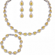 EVER FAITH CZ November Birthstone Elegant Tear Drop Necklace Earrings Bracelet Set Yellow Citrine-color