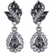 EleQueen Women's Austrian Crystal Art Deco Tear Drop Earrings Silver-tone Black Clip-on