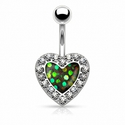 Body Accentz® Belly Button Ring Navel Imitation Opal Glitter Centered Crystal Paved Heart 14g
