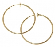 Pair of Large 1 & 3/8 inch Gold Color Non Pierce Clip on Hoop Earrings for Teens-Women