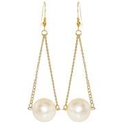 18mm Imitation Pearl On 2 Chains Earrings, in Imitation Pearl with Gold Tone Finish