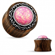 Pair of Tribal Pattern Casting Imitation Opal Center Organic Wood Saddle E344 (00g (10 mm) Pink)