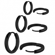 Charismas Unisex Stainless Steel Clip On Huggie Hinged Hoop Earrings Body Piercing (Black)