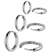 Charismas Unisex Stainless Steel Clip On Huggie Hinged Hoop Earrings Body Piercing (Steel)