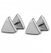 FIBO STEEL Mens Womens Stud Earrings Stainless Steel Earring Piercing 7mm Triangle White