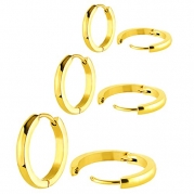 Charismas Unisex Stainless Steel Clip On Huggie Hinged Hoop Earrings Body Piercing (Gold)