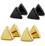 FIBO STEEL Mens Womens Stud Earrings Stainless Steel Earring Piercing 7mm Triangle, White Gold-tone 2 Pairs