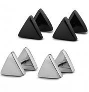 FIBO STEEL Mens Womens Stud Earrings Stainless Steel Earring Piercing 7mm Triangle, Black White 2 Pairs