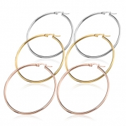 FIBO STEEL Stainless Steel Hoop Earrings Set for Women, 3 Pairs a Set 40mm