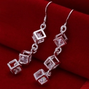 PMANY 925 Sterling Silver Plated Lattice Crystal Icicle Drop Dangle Earrings (Heaven Grid)