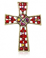 Akianna Swarovski Element Crystals Celtic Cross Pin Brooch Gold-tone Red