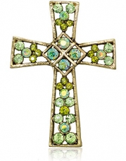 Akianna Swarovski Element Crystals Celtic Cross Pin Brooch Gold-tone Green
