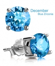 Uhibros Sterling Silver Birthstone Stud Earrings Round Cubic Zirconia Diamond December