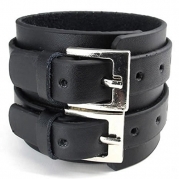 Casoty Jewelry Tribe Wide Wristband Cuff Bracelet Bangle Genuine Leather Chain Rope Black Punk Rock