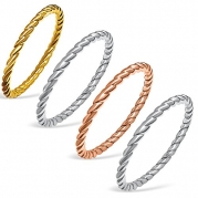 Sterling Silver Stackable Twisted Rope Band Ring - Set of 4 (size 6)