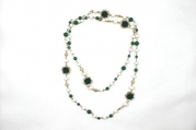 Alice & Abby Chanel Style Imitation Pearls Balls and Flower Statement Long Chain Necklace-Green