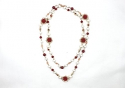 Alice & Abby Chanel Style Imitation Pearls Balls and Flower Statement Long Chain Necklace-Red