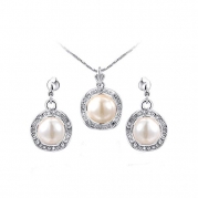 joyliveCY Women Charm Jewelry Set Necklace Earrings White Gold Single Pearl Kit