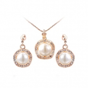 joyliveCY Women Charm Jewelry Set Necklace Earrings Rose Gold Single Pearl Kit