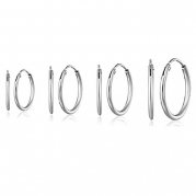 River Island Jewelry - 4 Pair Set of Sterling Silver Hoop Earrings 1mm Thick, Sizes 10, 12, 14 & 16mm