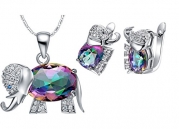 Layla Jewellery 18k White Gold Plated Alloy Colorful Gemstone Jewelry Set include Pendant Necklace and Stud Earrings for Ladies (Elephant)